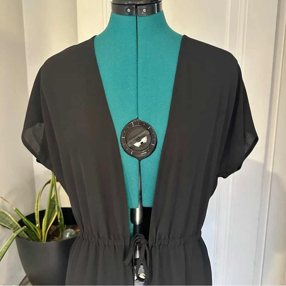 J.Jill Black Sheer Kimono Cover-Up with Drawstring Waist